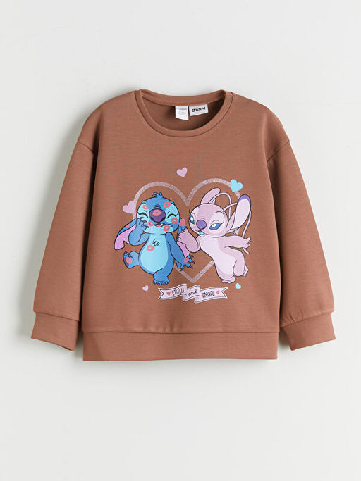 Bisiklet Yaka Stitch ve Angel Bask?l? K?z ?ocuk Sweatshirt