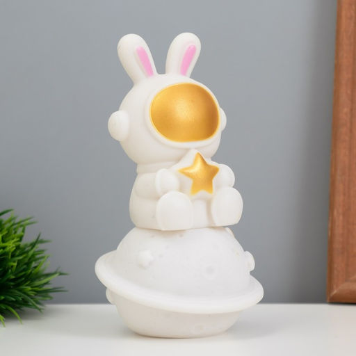 Фигурка светящаяся RISALUX «Заяц со звездой на Сатурне», LED-ночник, 2 Вт, LR44 5×8×13 см