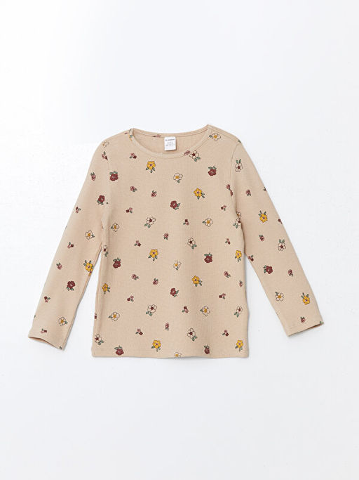 Bisiklet Yaka ?i?ekli K?z ?ocuk Ti??rt 2li