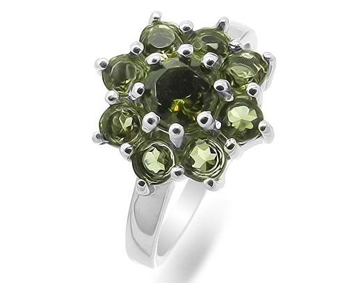 Кольцо из серебра оливковая шпинель, Солнце