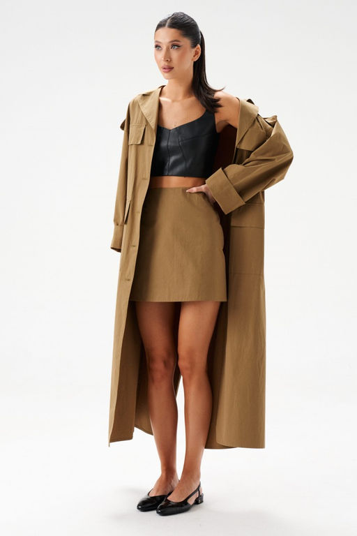 Юбка Annete А1438 мини хлопок хаки  фото 4