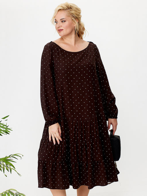 Платье из вискозы коричневое в горошек - Almond фото 3