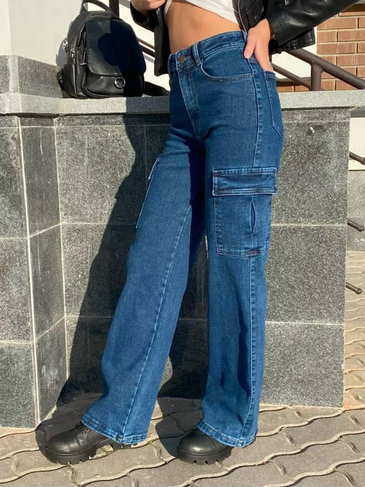 Джинсы трубы карго с карманами