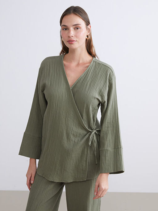 Kruvaze Yaka Dokulu Kad?n Kimono