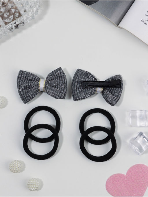 Цена за 6 шт. Набор для волос «Школьница галант», 4 резинки 3.5 см, 2 зажима 5.5 см, сияние, чёрный