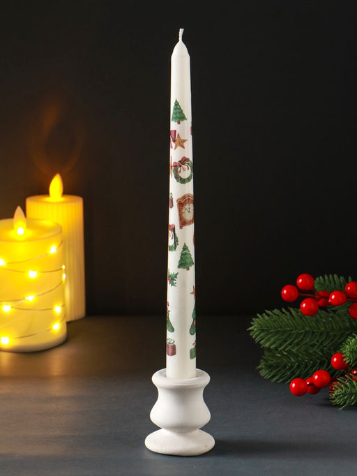 Цена за 4 шт. Свеча античная "Новый год" 255х22 мм, с декором