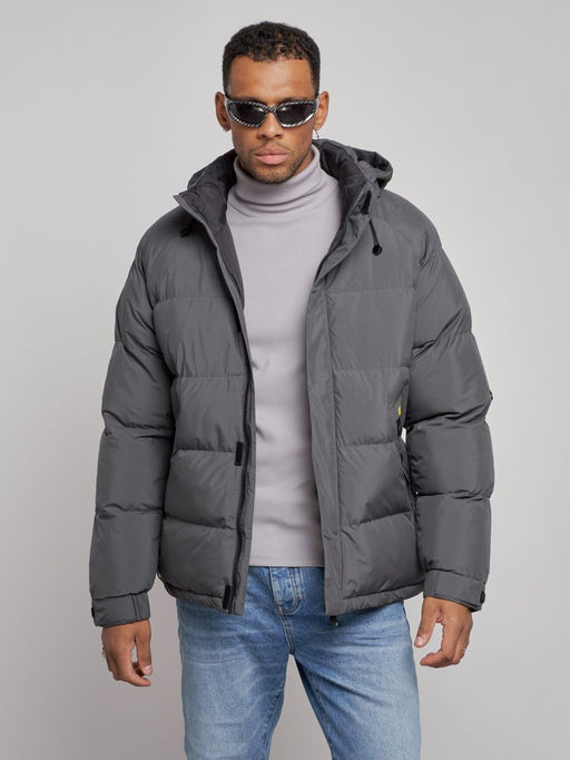 Куртка спортивная болоньевая мужская зимняя с капюшоном серого цвета 3111Sr - Wonderrman фото 9