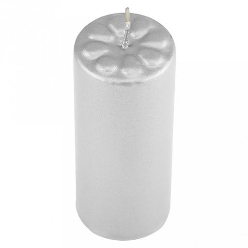 Свеча "Цилиндр" д4см, h10см, парафин, с декором, "Лепесточки", время горения 12,5 часов, серебряный (Россия)
