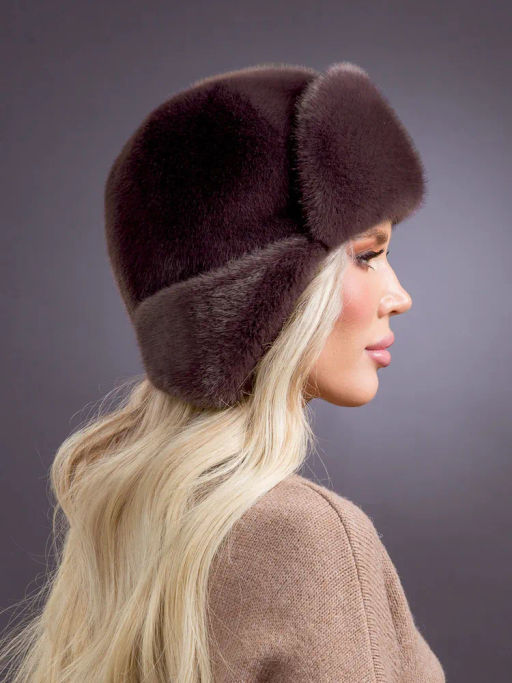 Шапка Ушанка трикотаж экомех браун