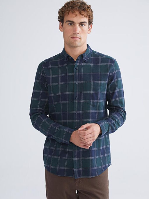 Regular Fit Uzun Kollu Ekose Gabardin Erkek G?mlek