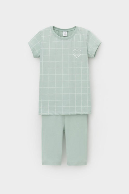 К 1641/голубая дымка,двойная клетка пижама дет