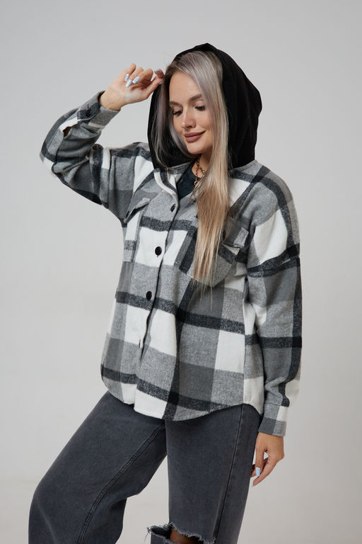 Рубашка женская в клетку с капюшоном РЖКК-01