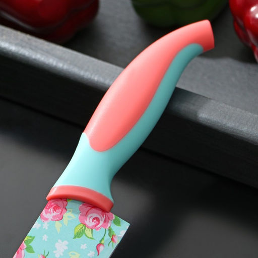 Нож кухонный с антиналипающим покрытием Доляна Цветочки, лезвие 20 см  фото 3