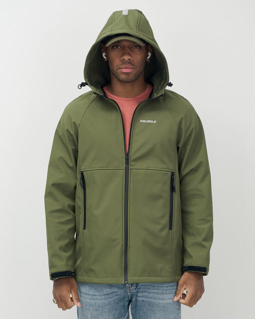 Ветровка спортивная мужская с капюшоном softshell цвета хаки 9563Kh