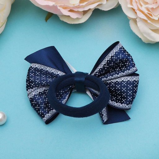 Цена за 6 шт. Бант для волос на резинке «Школьница», мелкий узор, 8 см, бело-синий