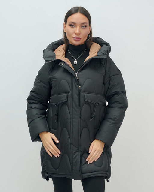 Куртка зимняя женская с капюшоном модная черного цвета 7653Ch - Visdeer фото 2