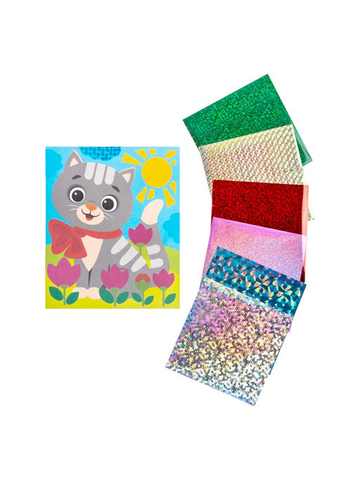Набор для творчества. Аппликация фольгой "Котёнок" размер 138х165 мм (конверт, 6 цв)