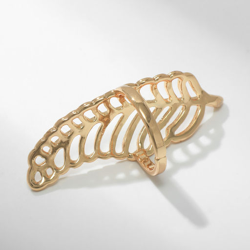 Кольцо металл Лист папоротника, цвет золото, безразмерное - Qf фото 3