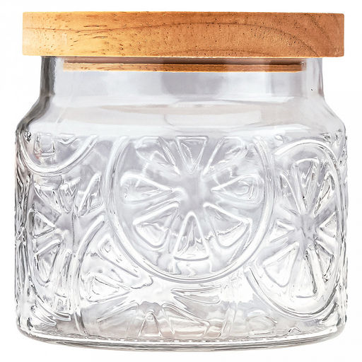 Банка стеклянная прижимная крышка Цитрус 900мл, д12см h11см, деревянная крышка с уплотнителем, д/горла - 9,5см, д/основания - 11см, цветная коробка (Китай) - Домашняя мода фото 2