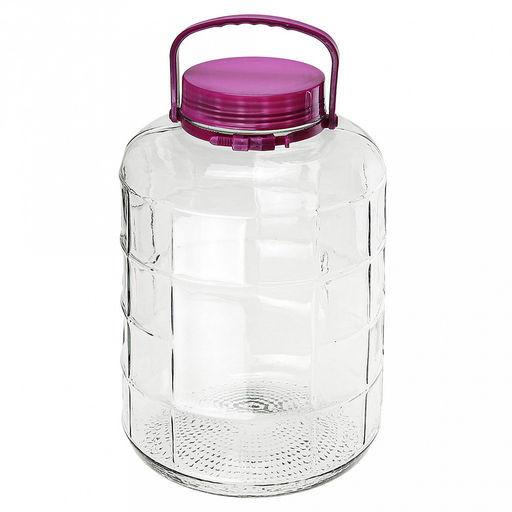 Банка стеклянная с винтовой крышкой "Консервация" 8л, д20см, h33,3см, пластмассовая крышка - 2 штуки: прижимная/винтовая, с ручкой, д/горла - 10см, д/основания - 15см (Китай)
