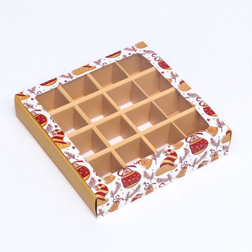 Коробка под 16 конфет «Новогодняя», 17.5×17.5×3.5 см