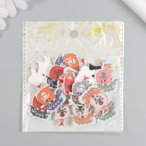 Пуговицы дерево для творчества 2 прокола «Пиратский корабль», набор 15 шт., 2.5×3 см