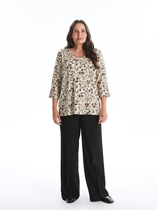 V Yaka Desenli Kad?n Bluz