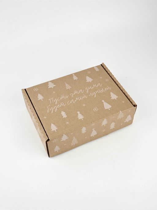 Цена за 2 шт. Коробка сборная новогодняя «Ёлочки», бурая, 27 × 21 × 9 см