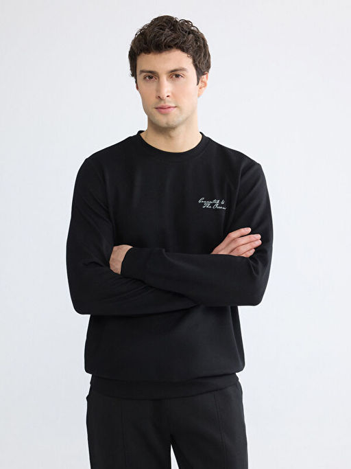 Bisiklet Yaka Nak??l? Erkek Sweatshirt