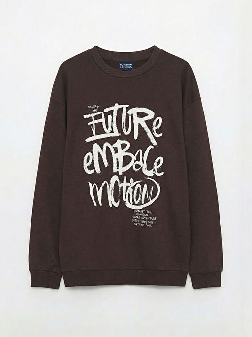 Bisiklet Yaka Bask?l? Erkek ?ocuk Sweatshirt