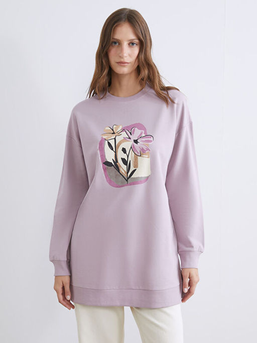 ?i?ekli Oversize Kad?n Sweatshirt Tunik