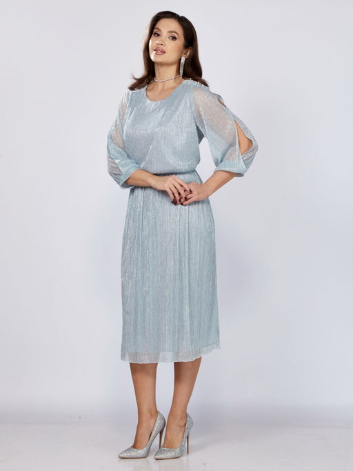 Платье Mira Fashion 5446W-Р голубой с полуоткрытыми рукавами