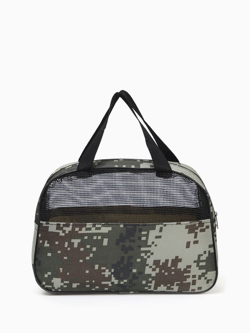 Косметичка-сумка на молнии, с сеткой, с принтом, пиксели/зелёная