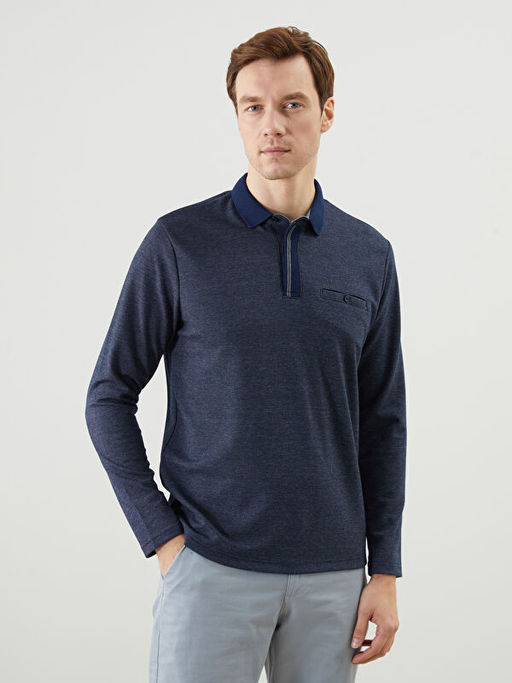 Polo Yaka Uzun Kollu Erkek Sweatshirt