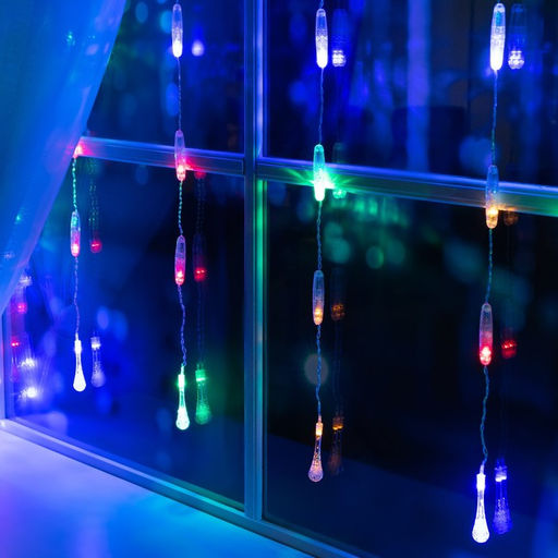 Гирлянда Занавес 2.5?0.65 м с насадками Капли, IP20, прозрачная нить, 50 LED, свечение мульти, 8 режимов, 220 В - Luazon lighting фото 3