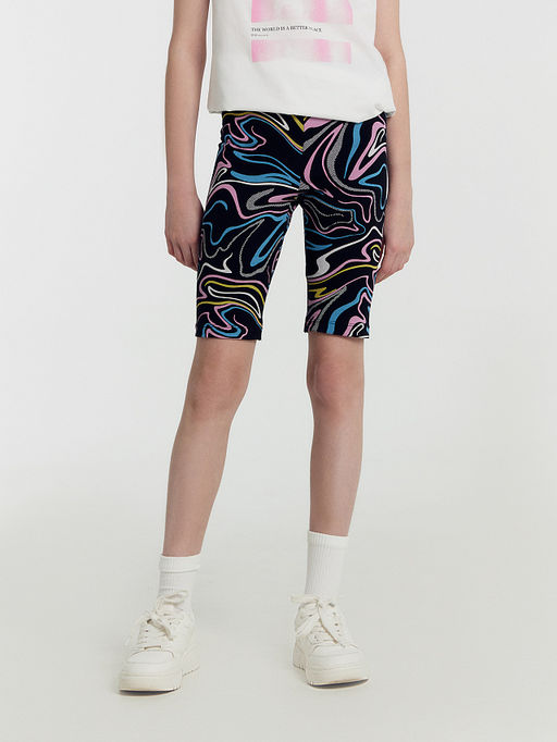 Шорты для девочек черные с принтом линии - Mark formelle фото 2