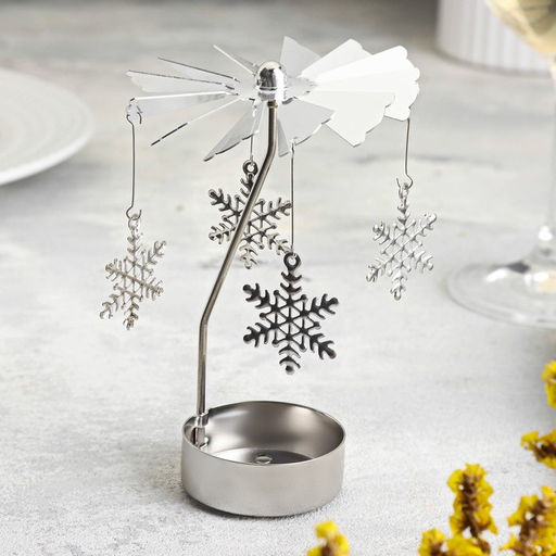 Подсвечник на 1 свечу «Карусель вращающаяся со снежинками», серебряная, металл