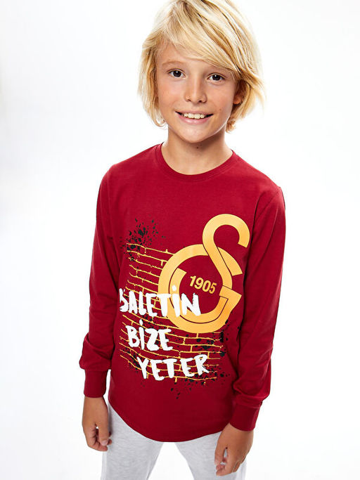 Bisiklet Yaka Galatasaray Bask?l? Uzun Kollu Erkek ?ocuk Pijama Tak?m? - Waikiki фото 5