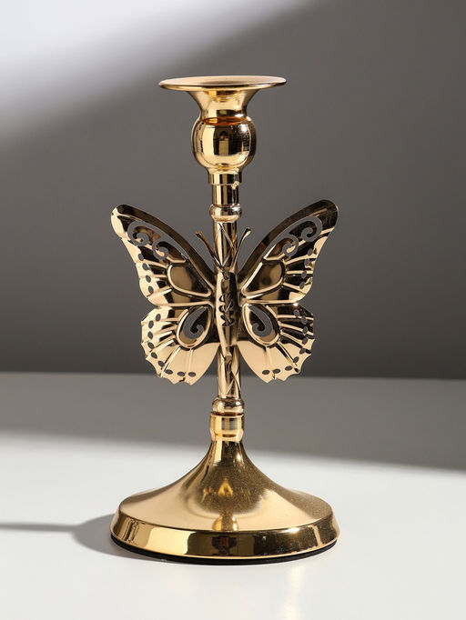 Металлический подсвечник на 1 свечу Ажурная бабочка, d=2.5 см, золото, 11?11?20.5 см