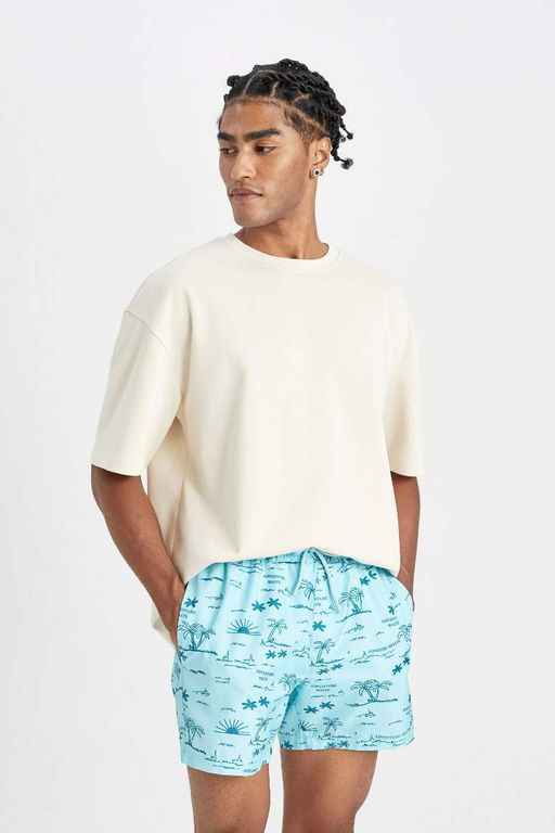 Короткие шорты для плавания на сетчатой подкладке с рисунком - Defacto фото 4