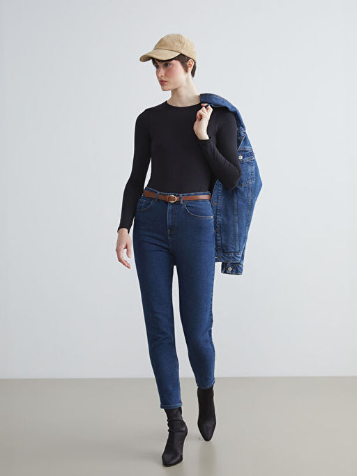 Beli Kemerli Mom Fit Kad?n Jean Pantolon