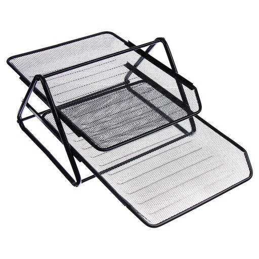 Лоток для бумаг горизонтальный, металлическая сетка, 2 отделения, чёрный