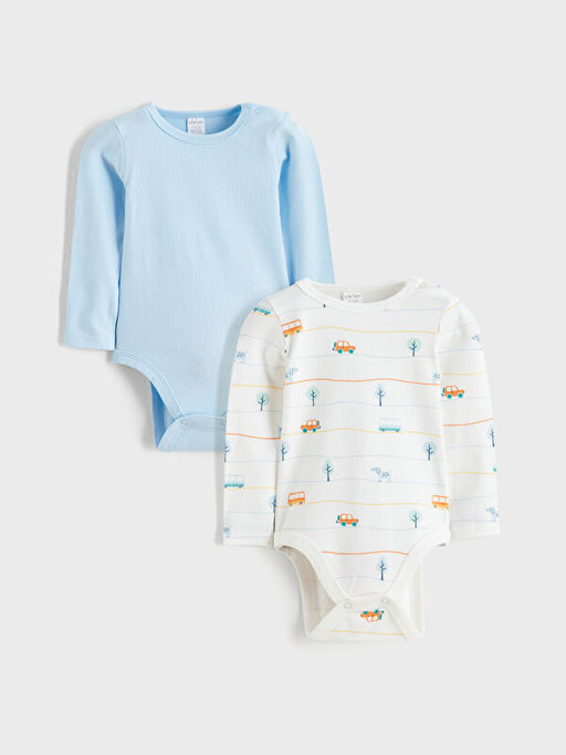 Bisiklet Yaka Erkek Bebek ??t??tl? Bodysuit 2li