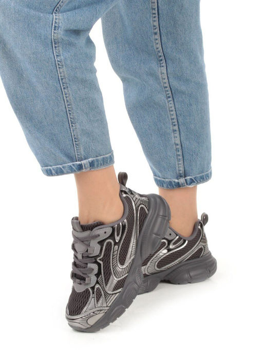 05-P247-1 BLACK/SILVER Кроссовки женские (искусственные материалы, сетка)