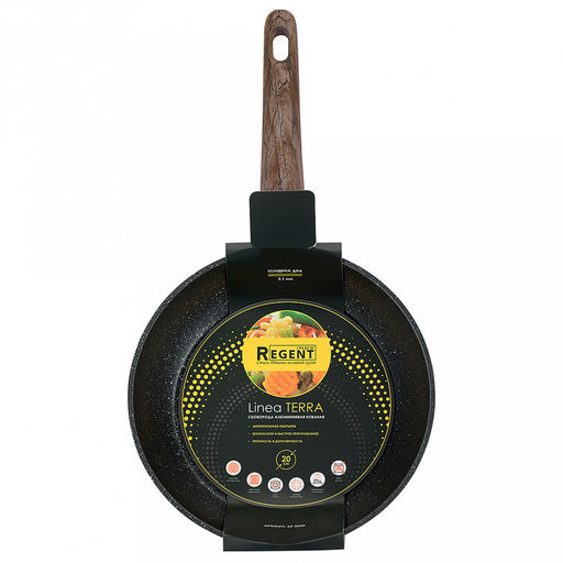 Сковорода с двухслойным антипригарным покрытием Terra д20см, h4,5см, s2,6мм, дно s3,1мм, индукционное дно д14см, кованный алюминий, бакелитовая ручка с покрытием soft-touch, имитирующим текстуру дерева, Regent (Китай) Подходит для всех видов пл - Домашняя мода фото 6