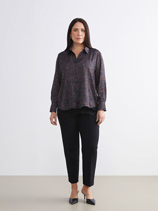 Leopar Desenli Oversize Saten Kad?n G?mlek