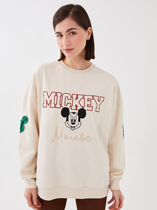 Bisiklet Yaka Mickey Mouse Bask?l? Uzun Kollu Oversize Kad?n Sweatshirt - Waikiki фото 2