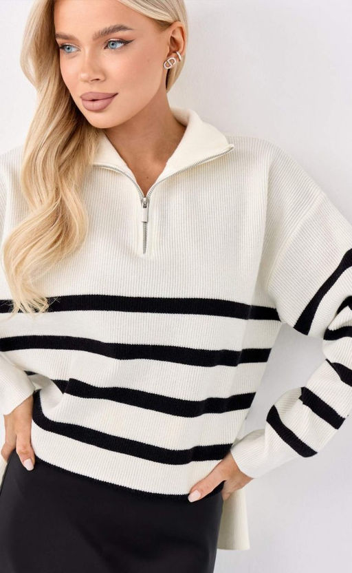Джемпер женский с воротником на молнии в полоску F322-15115Rus бело-черный - Fine joyce фото 3