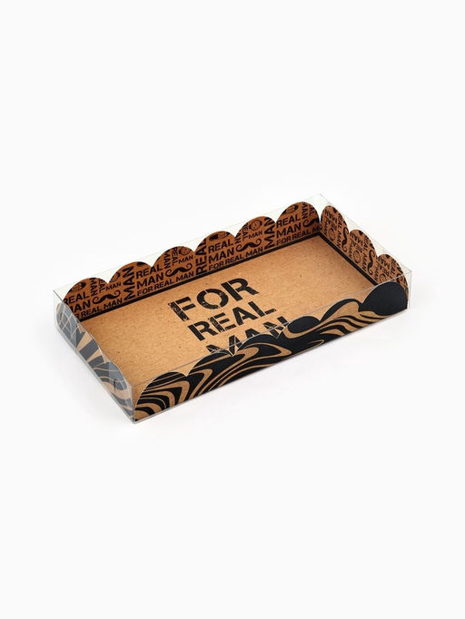 Цена за 5 шт. Коробка для печенья, кондитерская упаковка с пластиковой крышкой, «Настоящему мужчине», 10.5×21×3 см