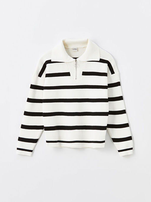 Polo Yaka ?izgili Uzun Kollu K?z ?ocuk Triko Kazak - Waikiki фото 3